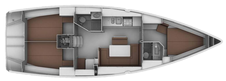 Interior layout plan of Bavaria Cruiser 40 sailing boat rental in Port Pollença